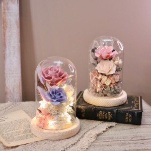【遇見恆久】藍調發酵永生玫瑰玻璃罩 可刻字 附盒